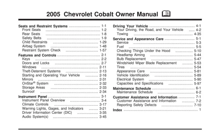 2005 Chevrolet Cobalt owners manual