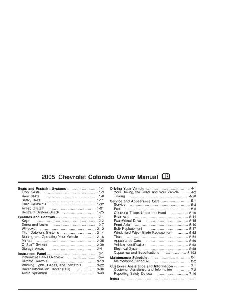2005 Chevrolet Colorado owners manual