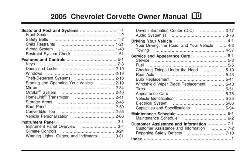 2005 Chevrolet Corvette owners manual