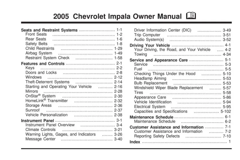 2005 Chevrolet Impala owners manual