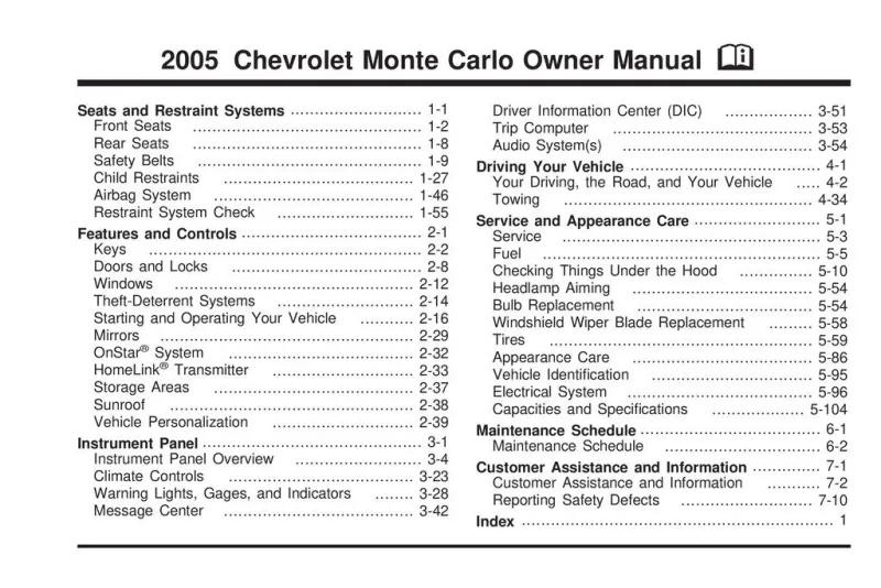 2005 Chevrolet Monte Carlo owners manual