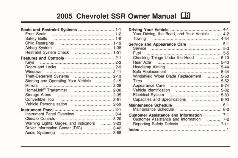 2005 Chevrolet Ssr owners manual