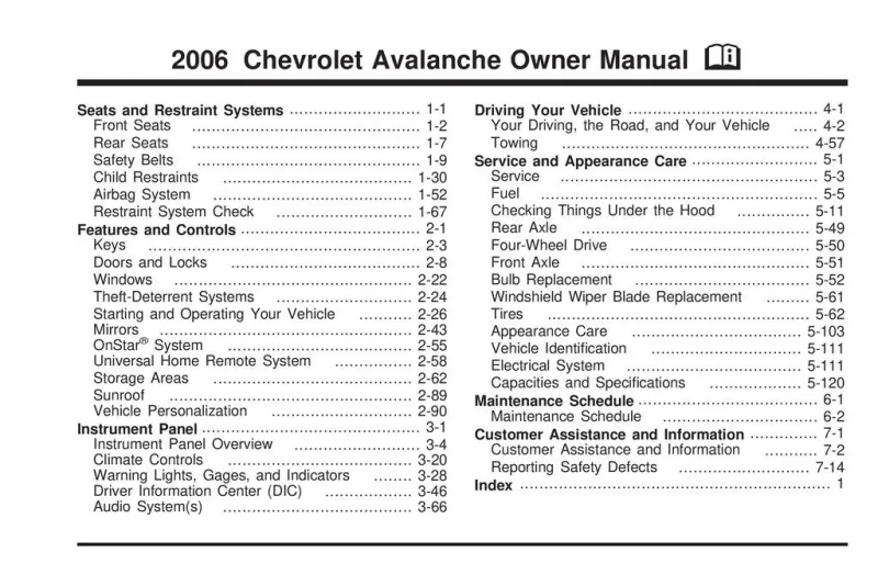 2006 Chevrolet Avalanche owners manual