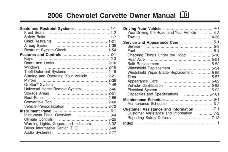 2006 Chevrolet Corvette owners manual