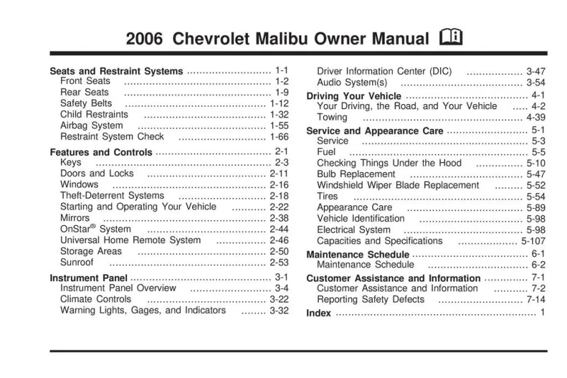 2006 Chevrolet Malibu owners manual