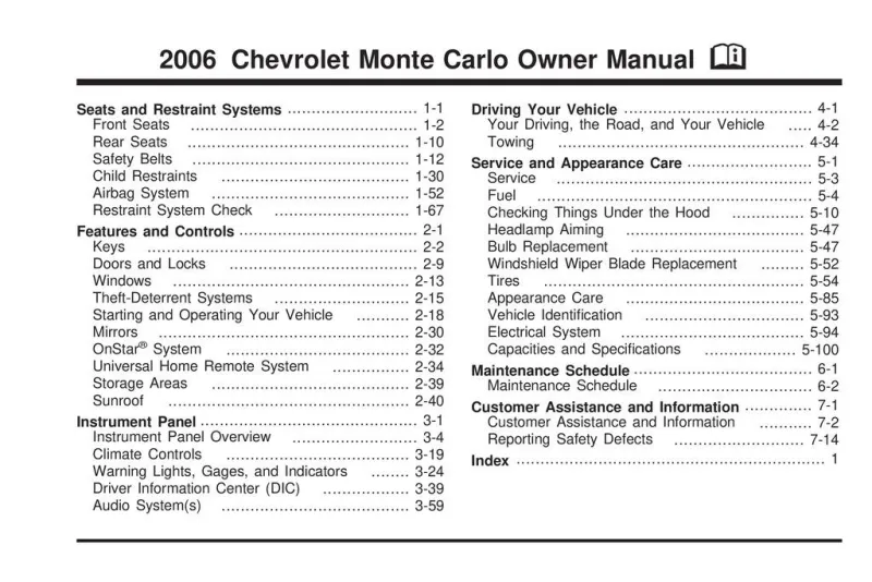 2006 Chevrolet Monte Carlo owners manual