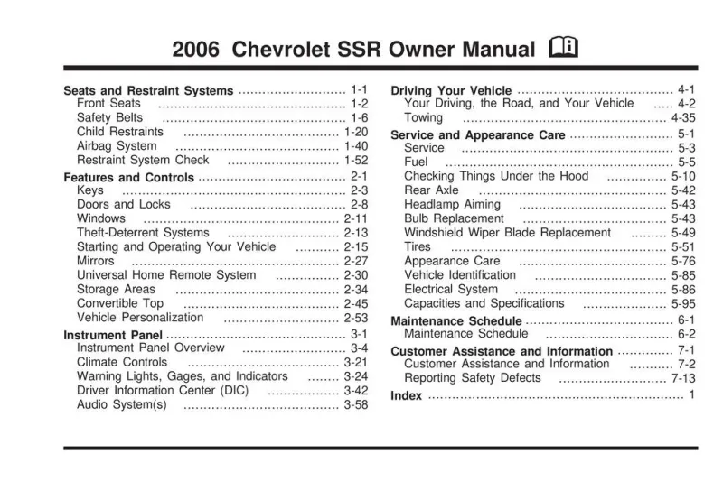 2006 Chevrolet Ssr owners manual
