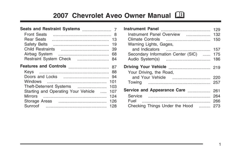 2007 Chevrolet Aveo owners manual