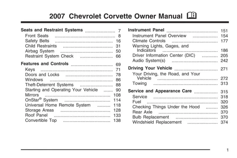 2007 Chevrolet Corvette owners manual