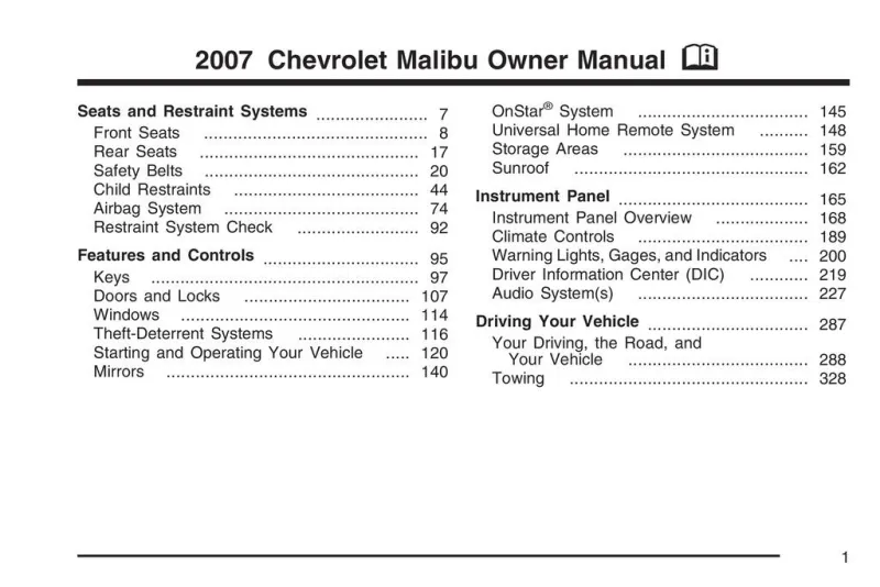 2007 Chevrolet Malibu owners manual