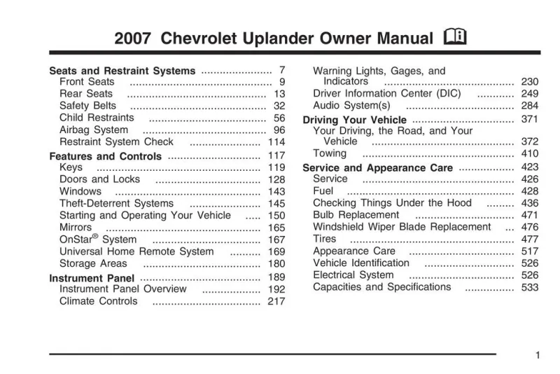 2007 Chevrolet Uplander owners manual
