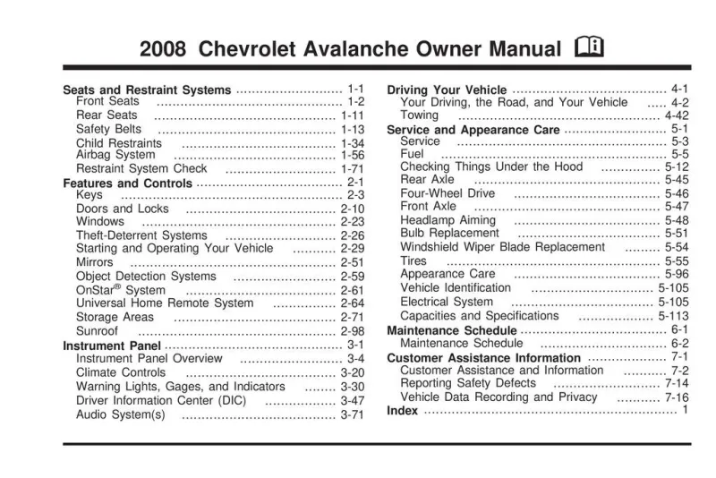 2008 Chevrolet Avalanche owners manual