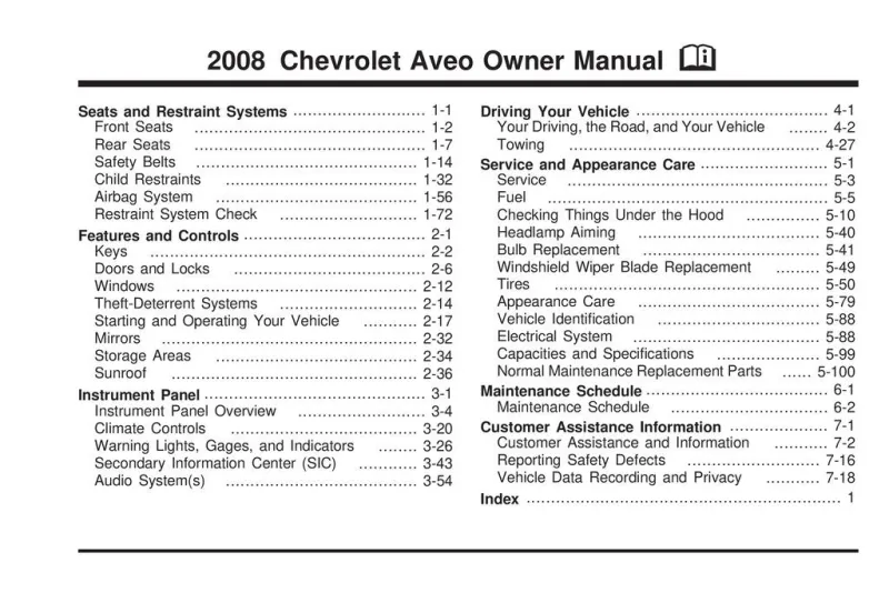 2008 Chevrolet Aveo owners manual