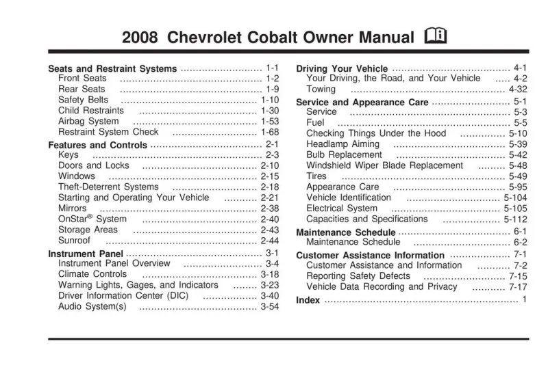 2008 Chevrolet Cobalt owners manual