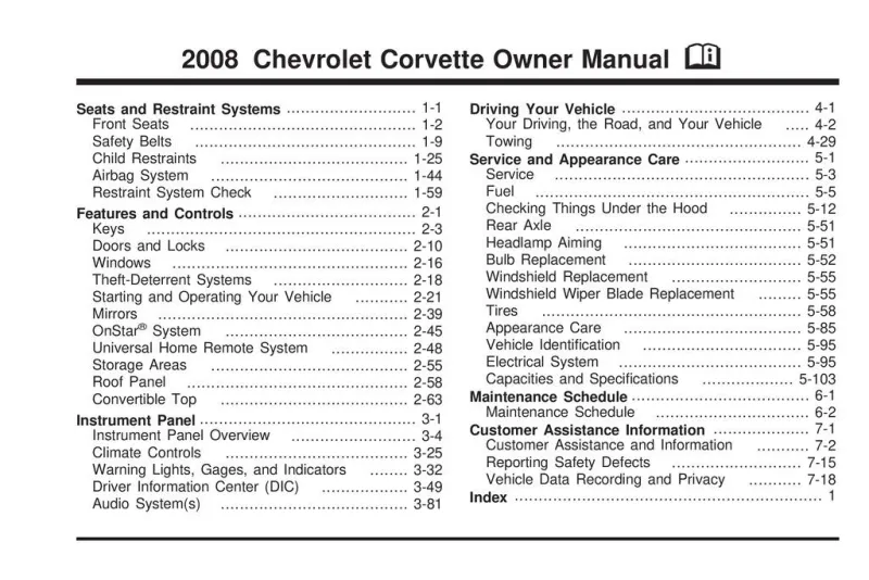 2008 Chevrolet Corvette owners manual