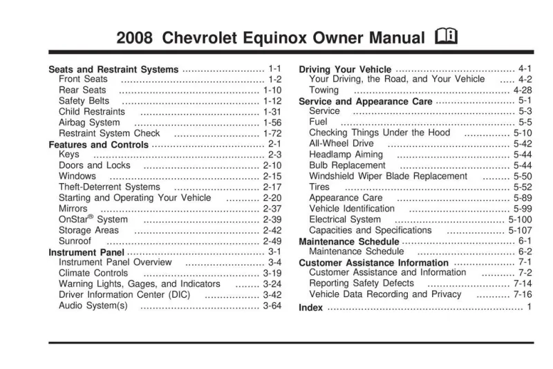2008 Chevrolet Equinox owners manual