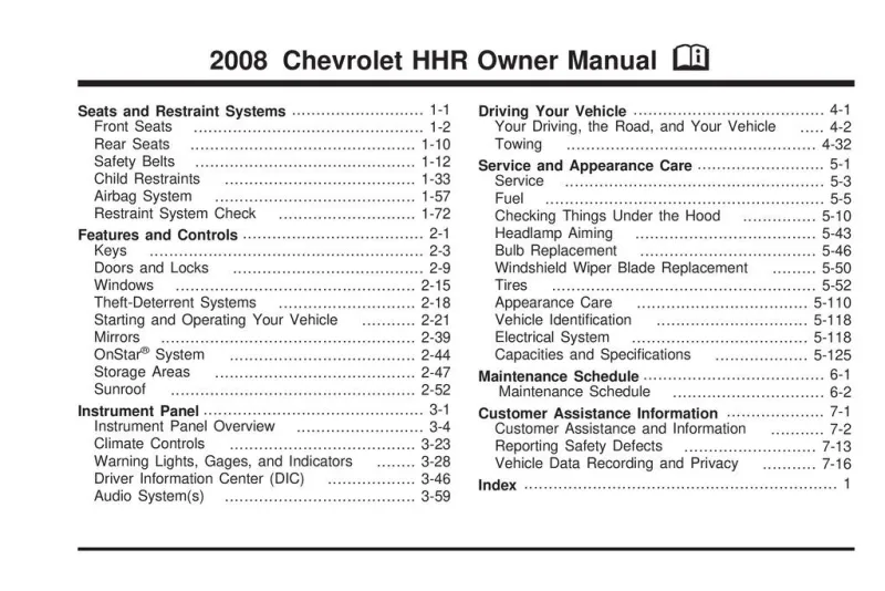 2008 Chevrolet Hhr owners manual