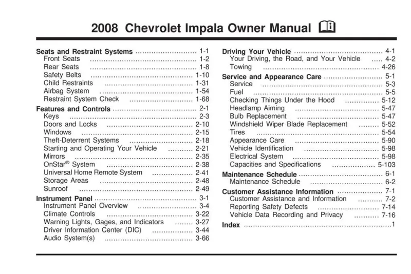 2008 Chevrolet Impala owners manual