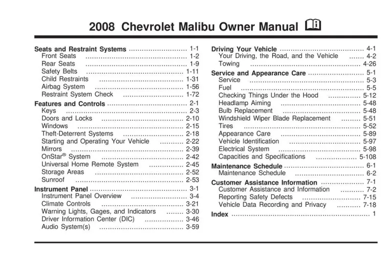 2008 Chevrolet Malibu owners manual