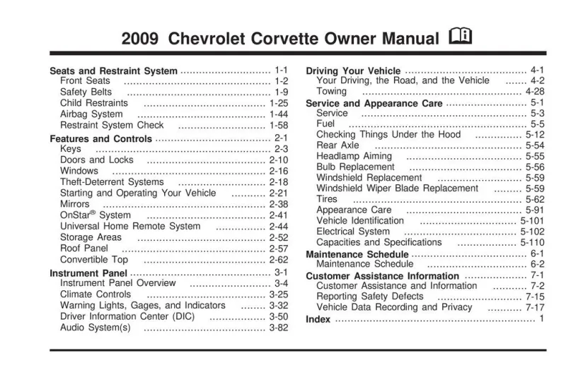 2009 Chevrolet Corvette owners manual