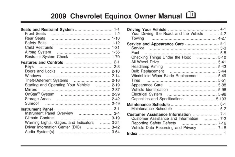 2009 Chevrolet Equinox owners manual
