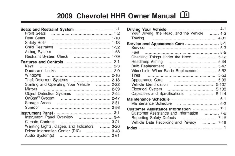 2009 Chevrolet Hhr owners manual