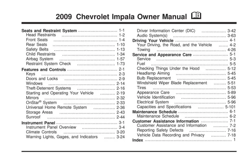 2009 Chevrolet Impala owners manual