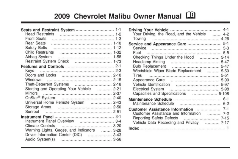 2009 Chevrolet Malibu owners manual