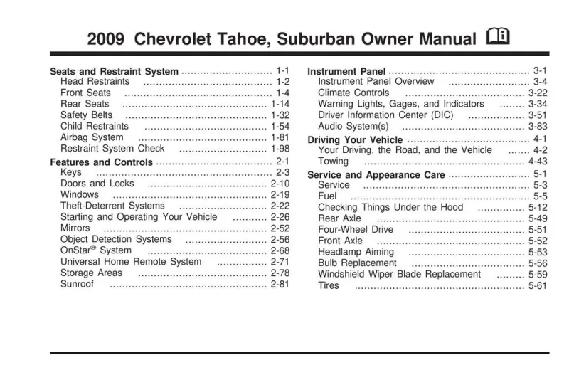 2009 Chevrolet Suburban owners manual