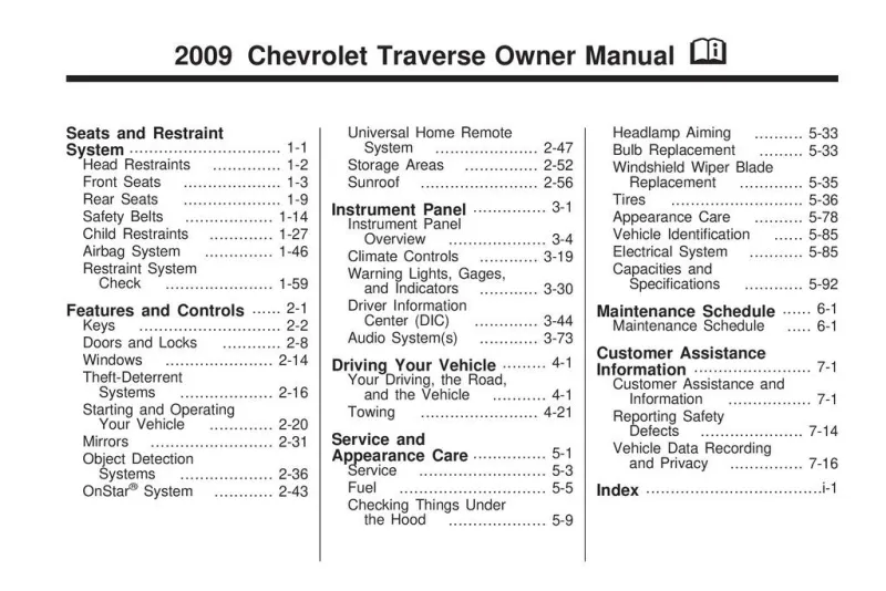 2009 Chevrolet Traverse owners manual