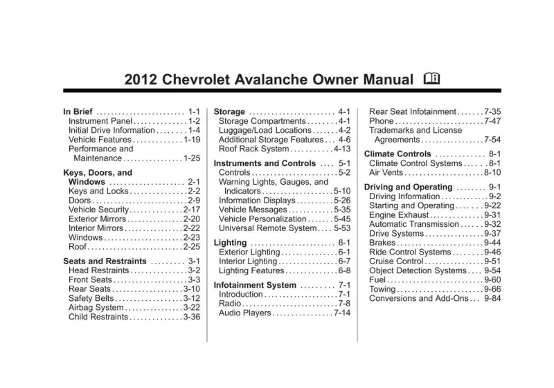 2010 Chevrolet Avalanche owners manual