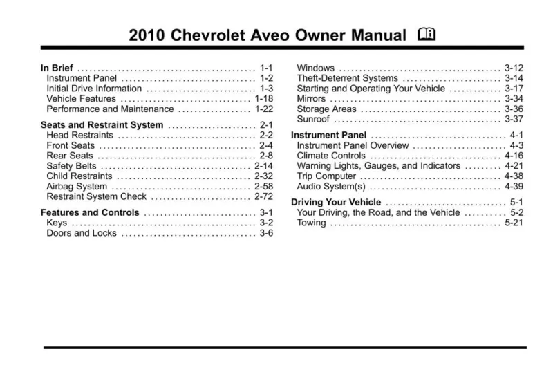 2010 Chevrolet Aveo owners manual