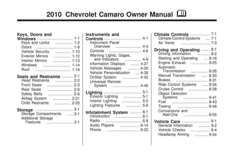 2010 Chevrolet Camaro owners manual
