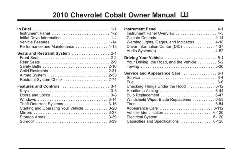 2010 Chevrolet Cobalt owners manual