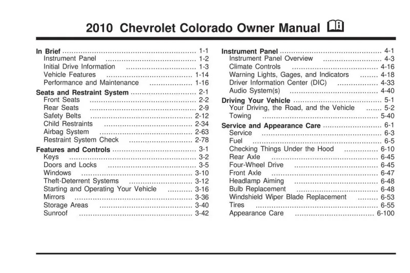 2010 Chevrolet Colorado owners manual