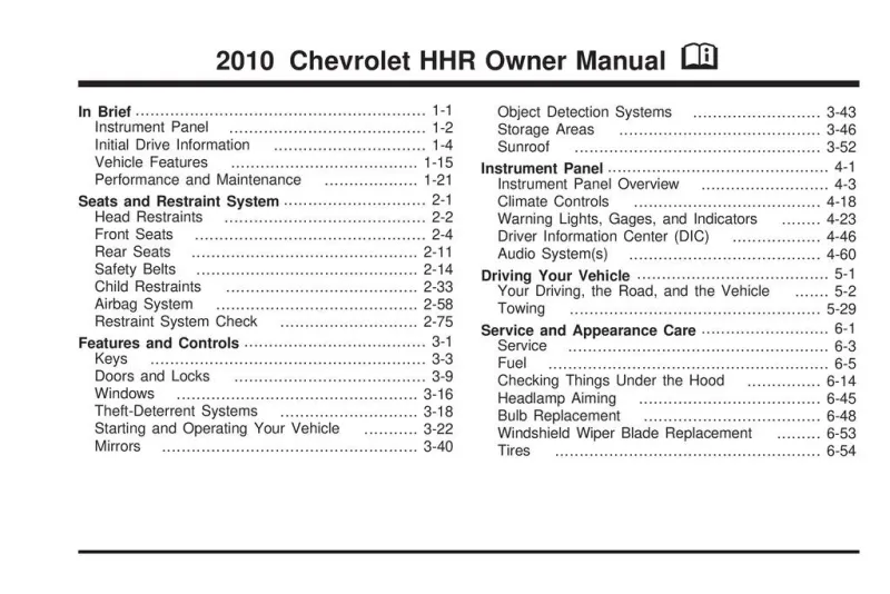 2010 Chevrolet Hhr owners manual
