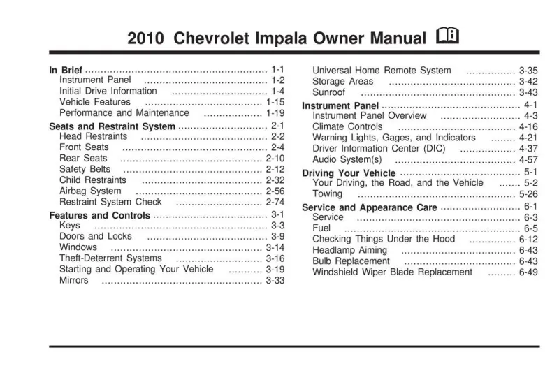 2010 Chevrolet Impala owners manual