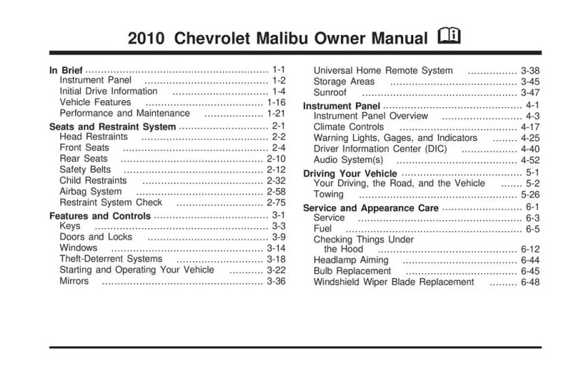 2010 Chevrolet Malibu owners manual