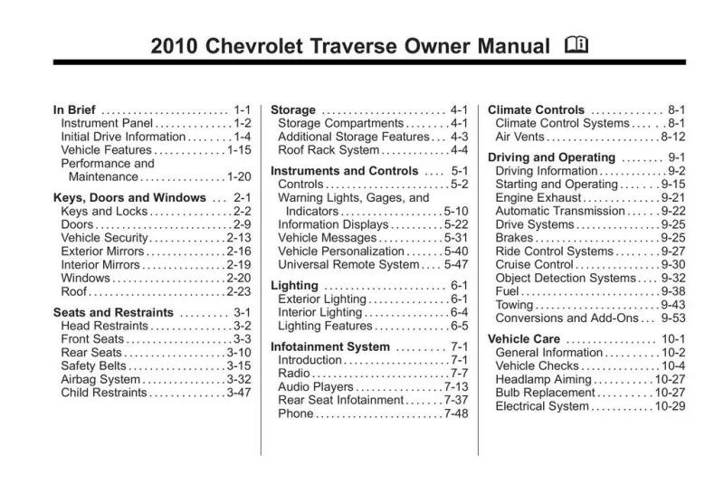 2010 Chevrolet Traverse owners manual