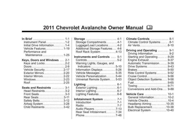 2011 Chevrolet Avalanche owners manual