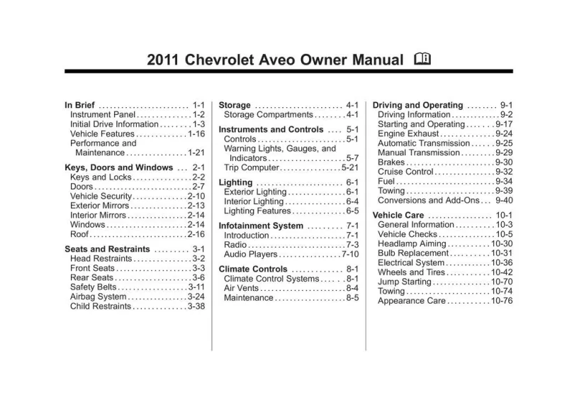 2011 Chevrolet Aveo owners manual