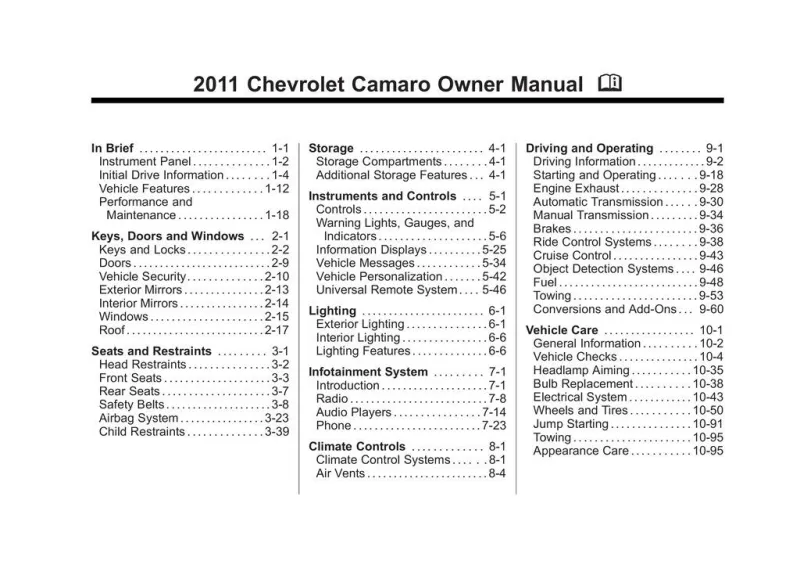 2011 Chevrolet Camaro owners manual