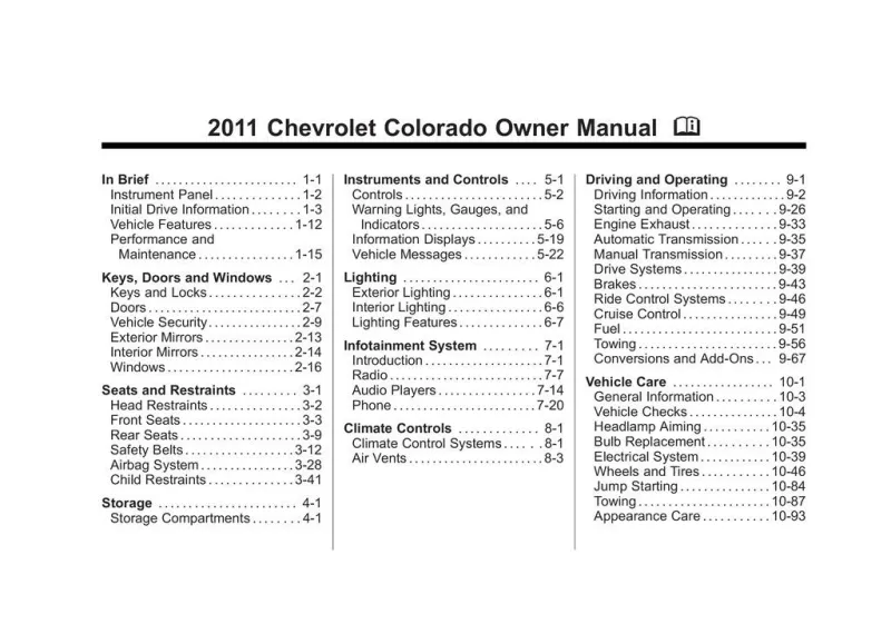 2011 Chevrolet Colorado owners manual