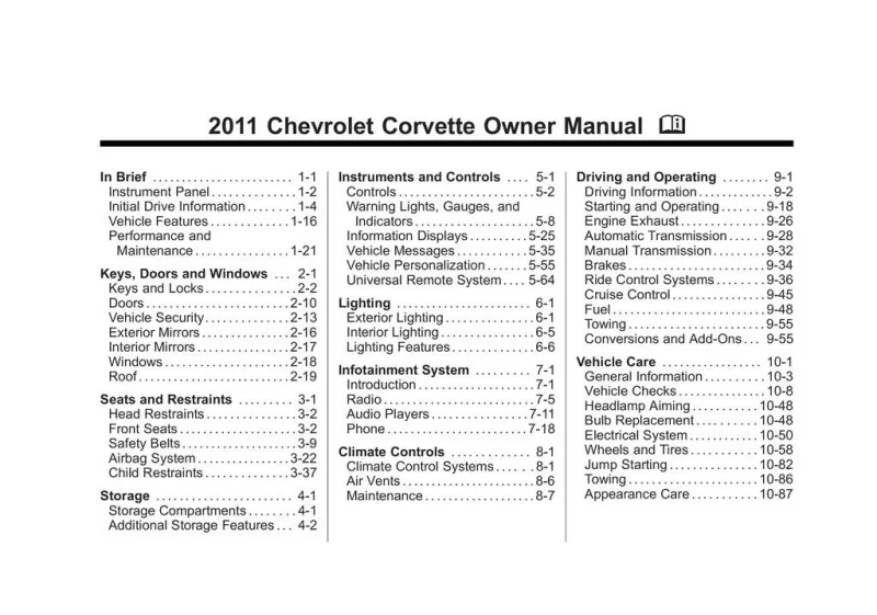 2011 Chevrolet Corvette owners manual