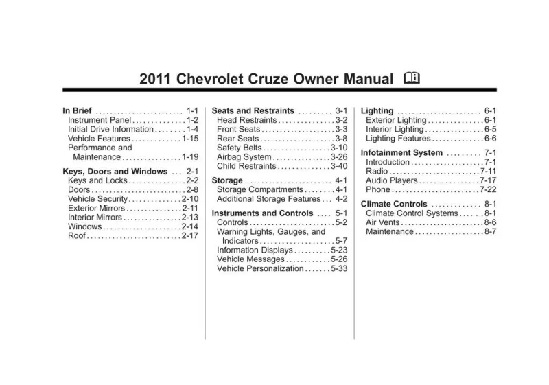 2011 Chevrolet Cruze owners manual