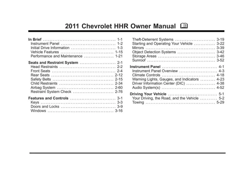 2011 Chevrolet Hhr owners manual