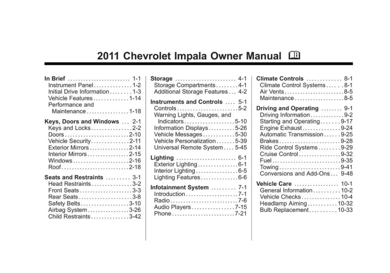 2011 Chevrolet Impala owners manual