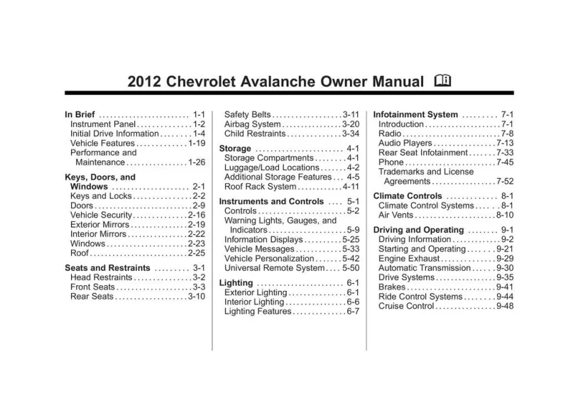 2012 Chevrolet Avalanche owners manual