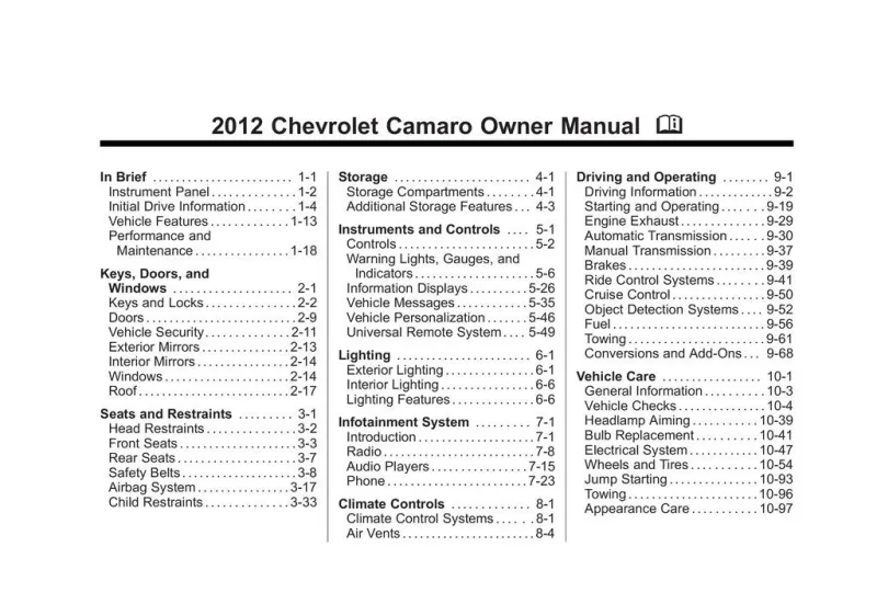2012 Chevrolet Camaro owners manual
