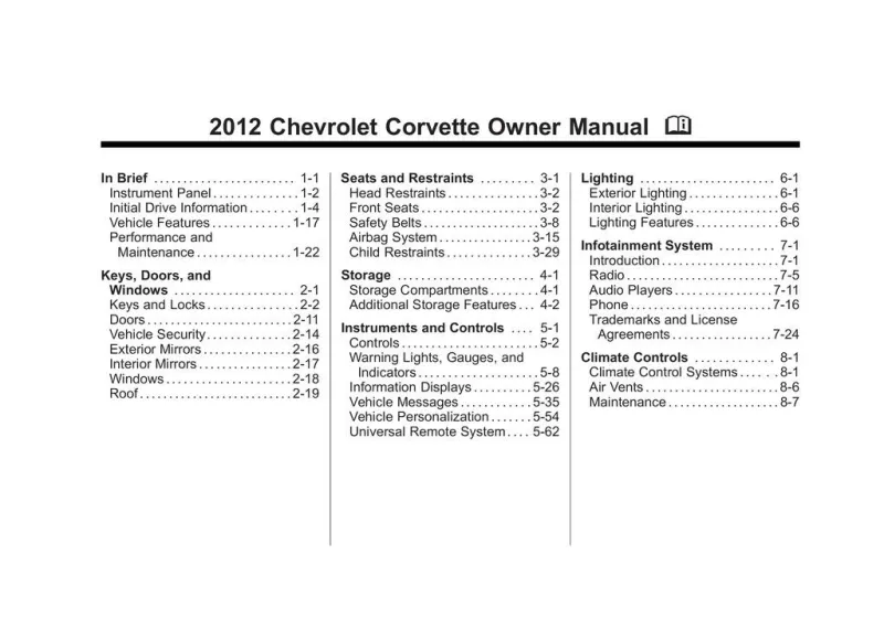 2012 Chevrolet Corvette owners manual